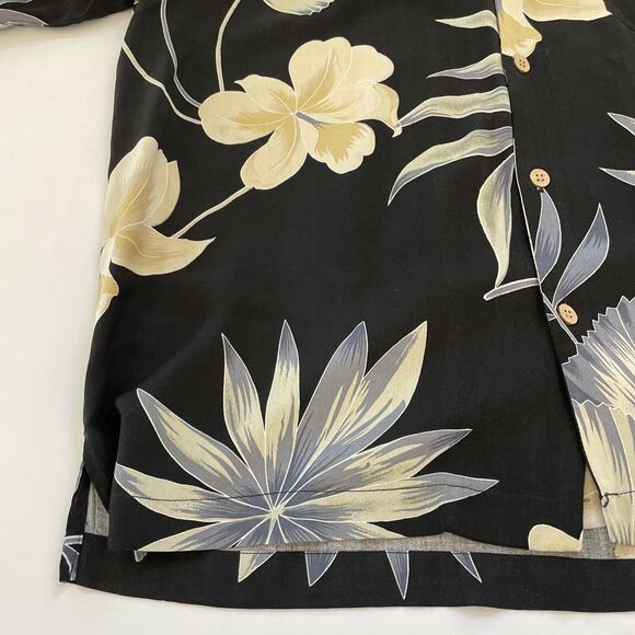 VINTAGE MENS JAMAICA JAXX BLACK ALL OVER FLORAL PRINT 100% SILK HAWAIIAN SHIRT L - Picture 3 of 10